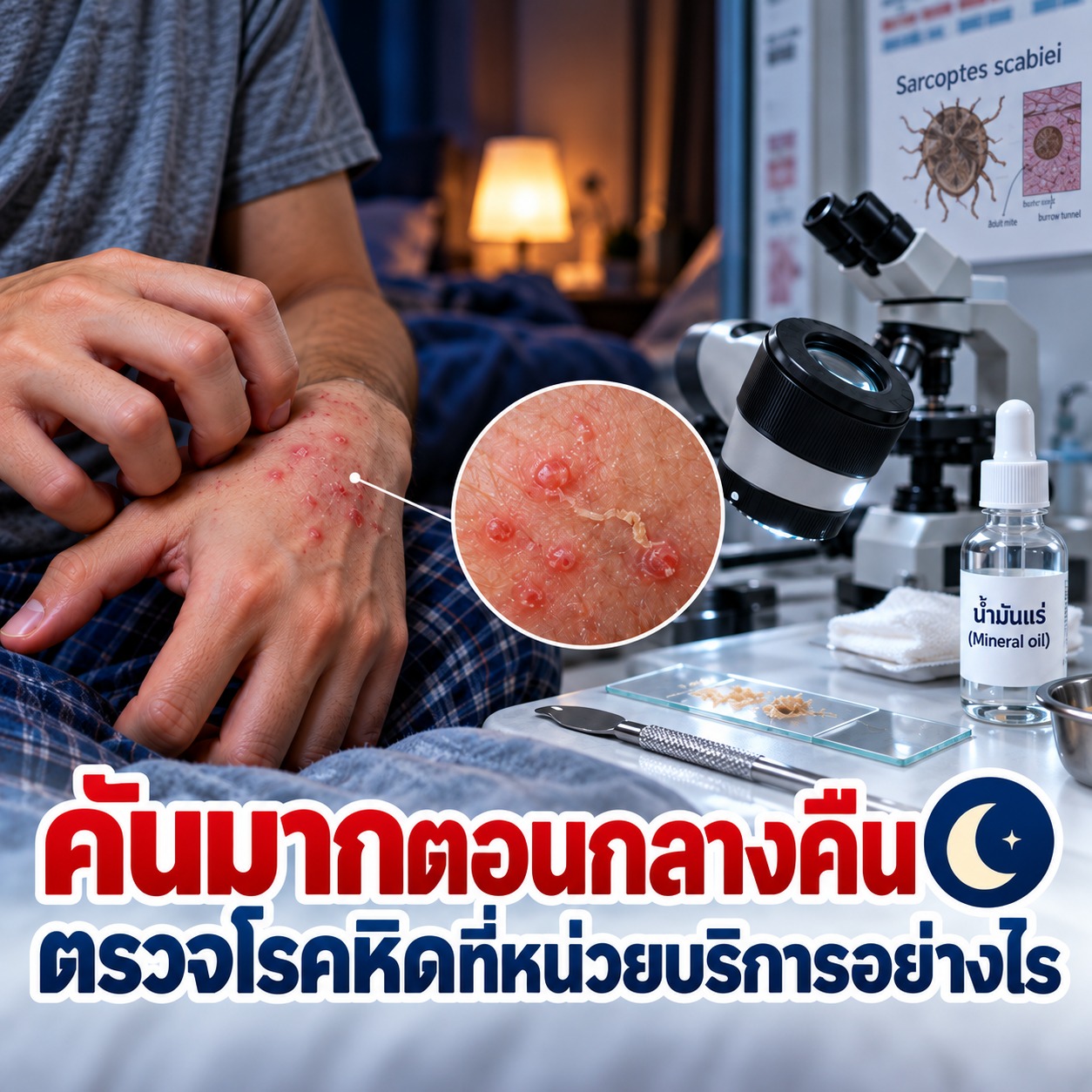 คันมากตอนกลางคืน ตรวจโรคหิดที่หน่วยบริการอย่างไร